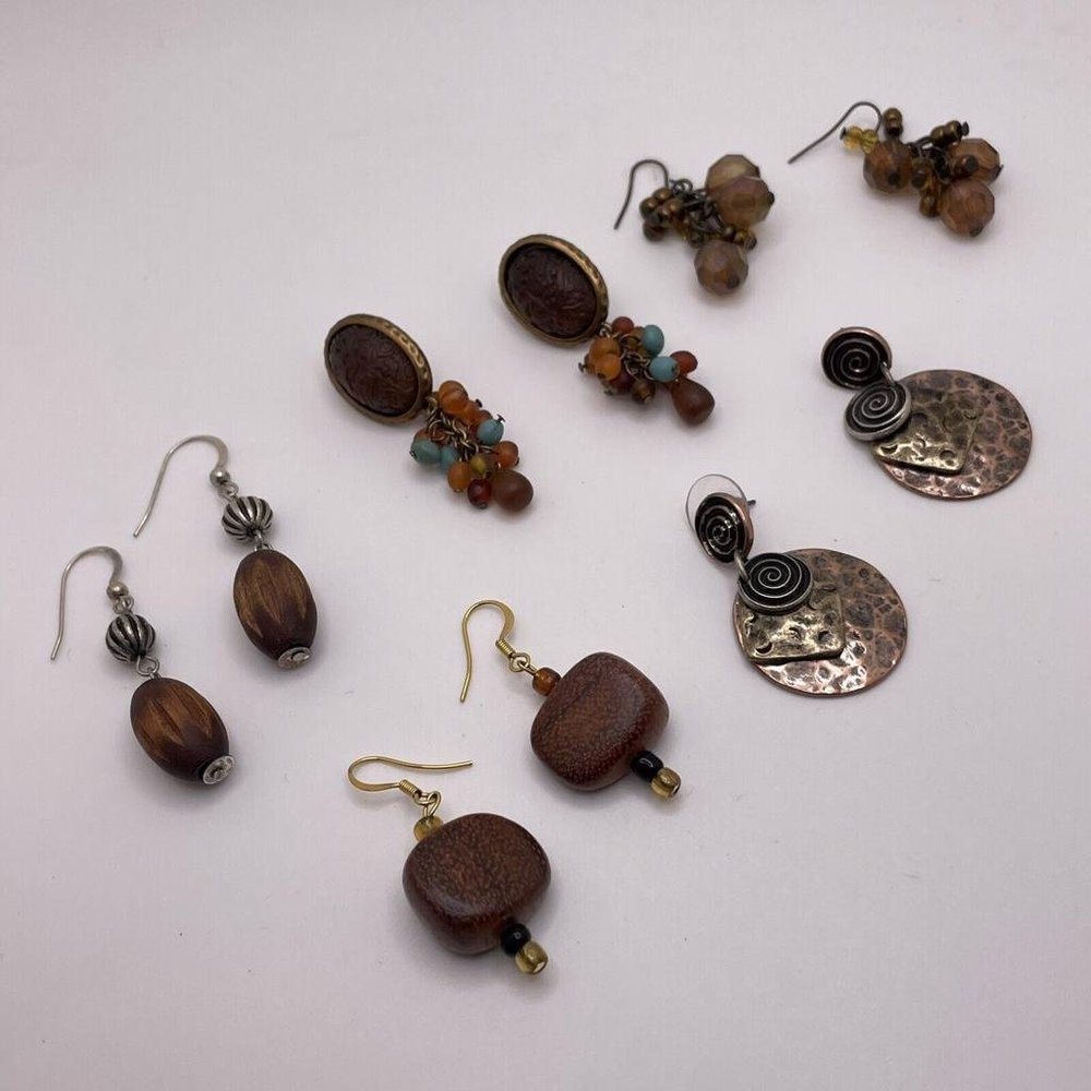 Lot Of 5 Costume Earrings Pierced Dangle Drop  Brown / Earth Tones